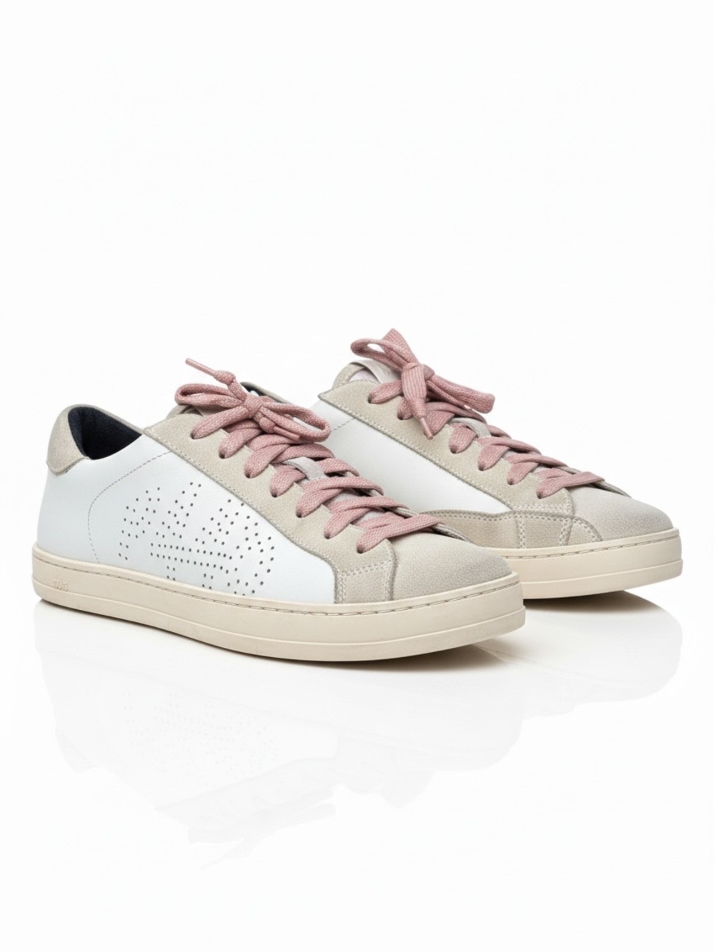 P448 White Leather Sneakers with Pink Laces and Taupe Suede shoes size 39